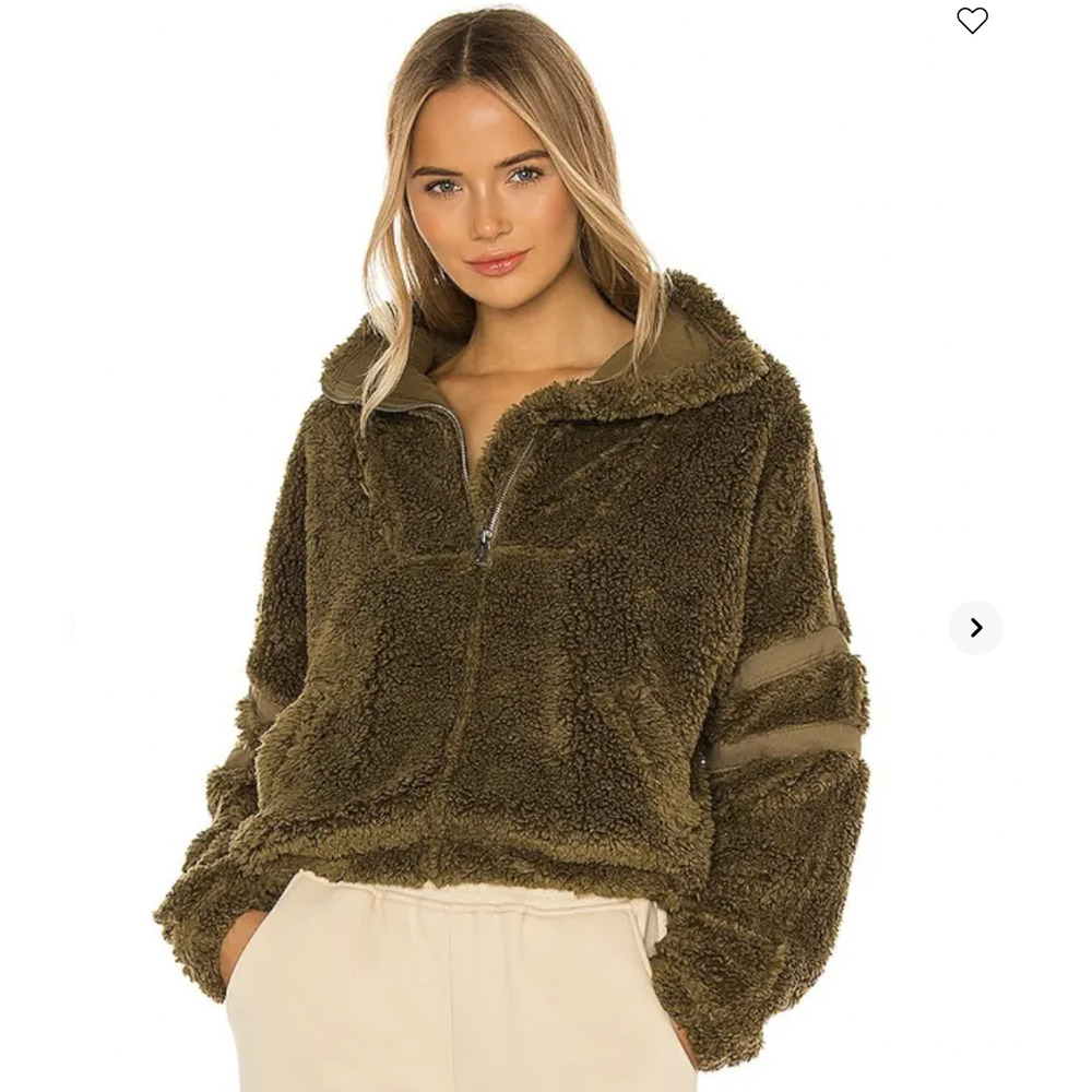 Free People Movement Jacket Small Green Army Sherpa Fleece Half Zip Nantucket
